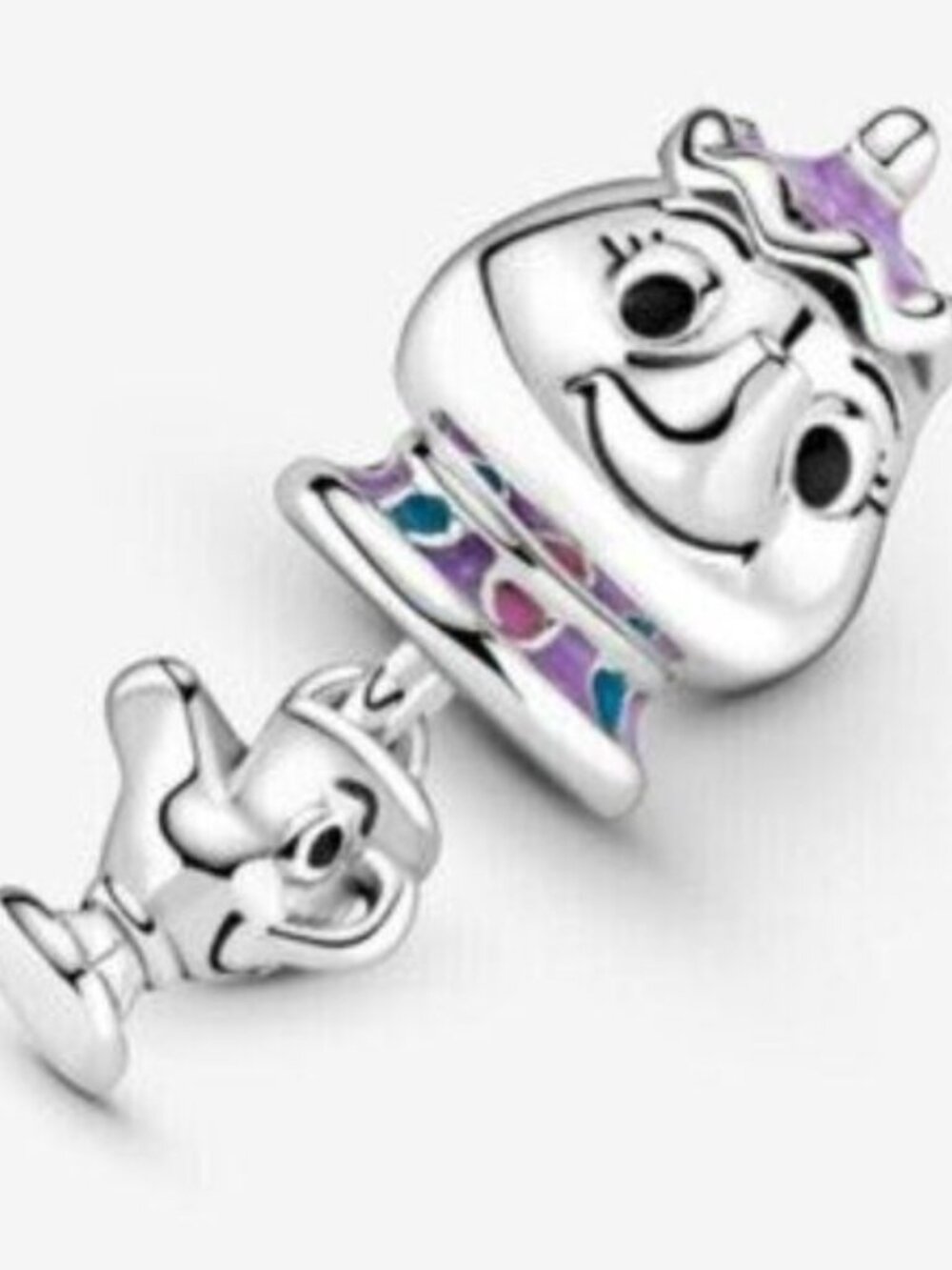 Pandora Silver Belle and Chip Enamel Charm with Purple and Blue Accents